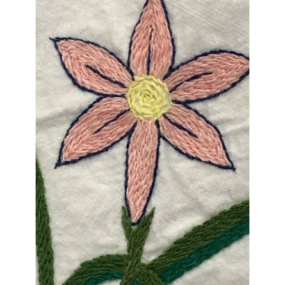 Vintage Hand Embroigered Tablecloth Floral 60” x 62”